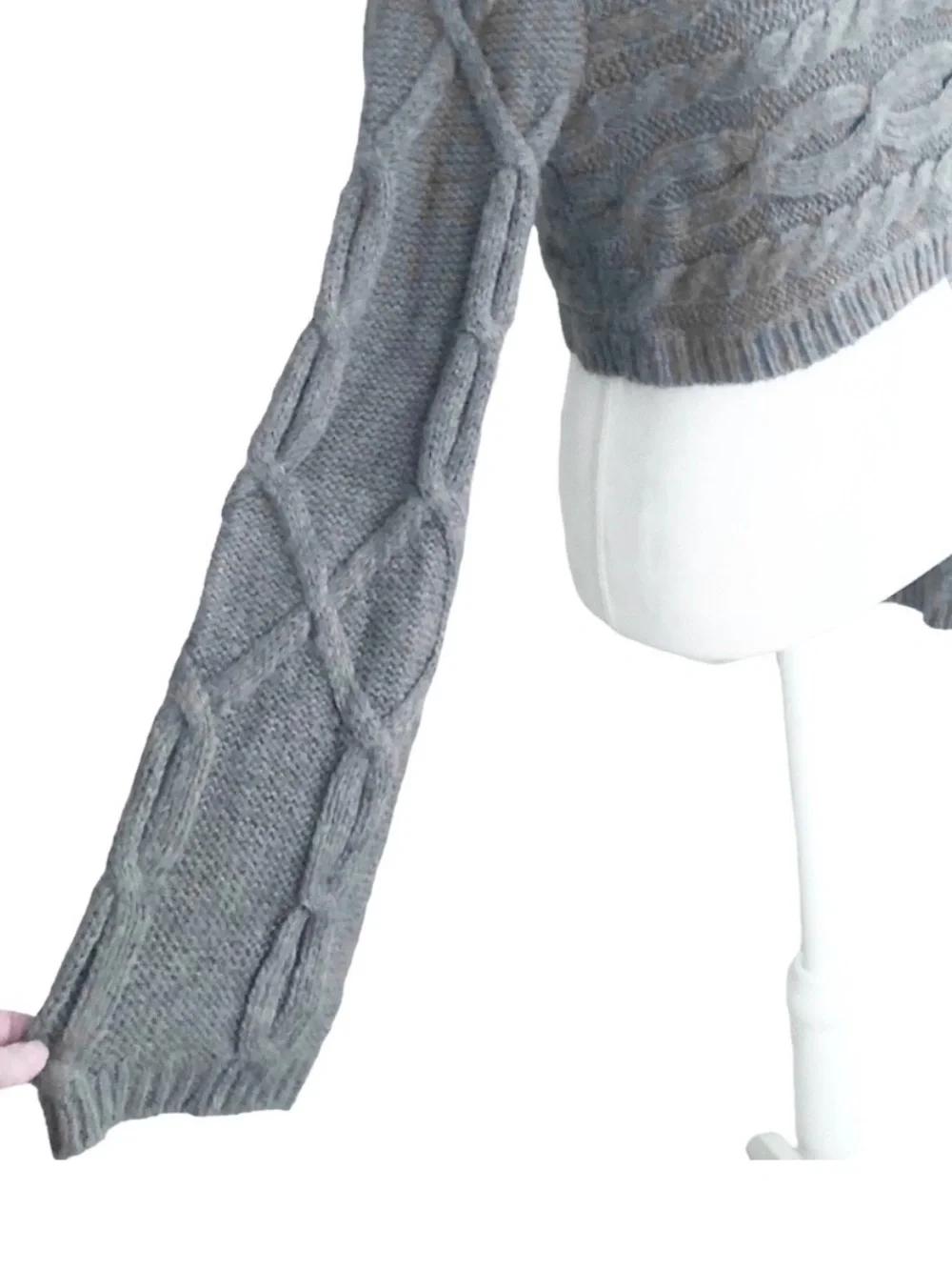 Alpaca Blend Cowl Cropped Cable Knit Sweater - Picture 5 of 10
